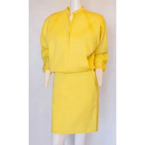 Vintage Gianni Versace Canary Yellow 100% Cotton Skirt & Jacket Ensemble